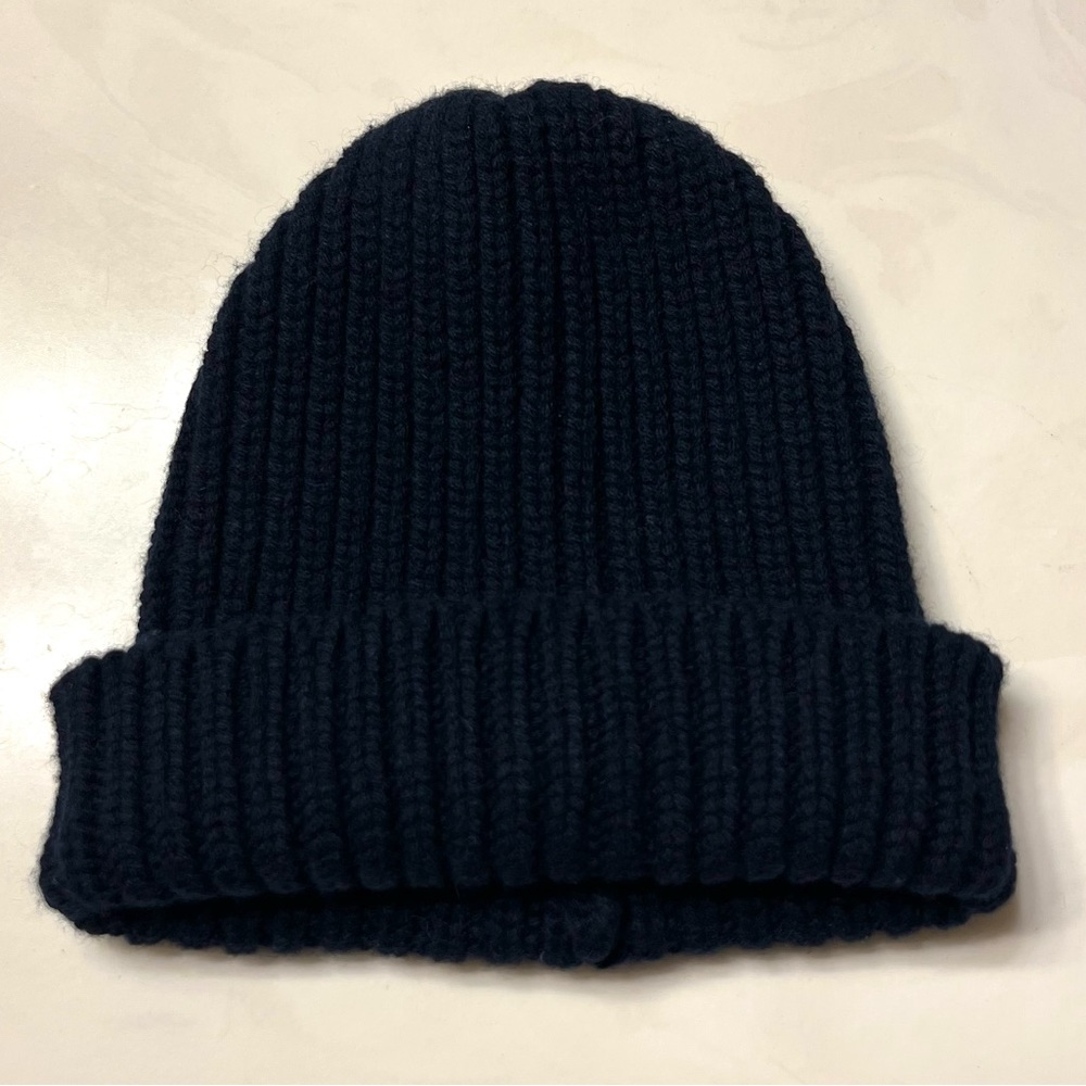 Corgi Knit Beanie Hat One Size 100% Cashmere in Solid Navy Blue